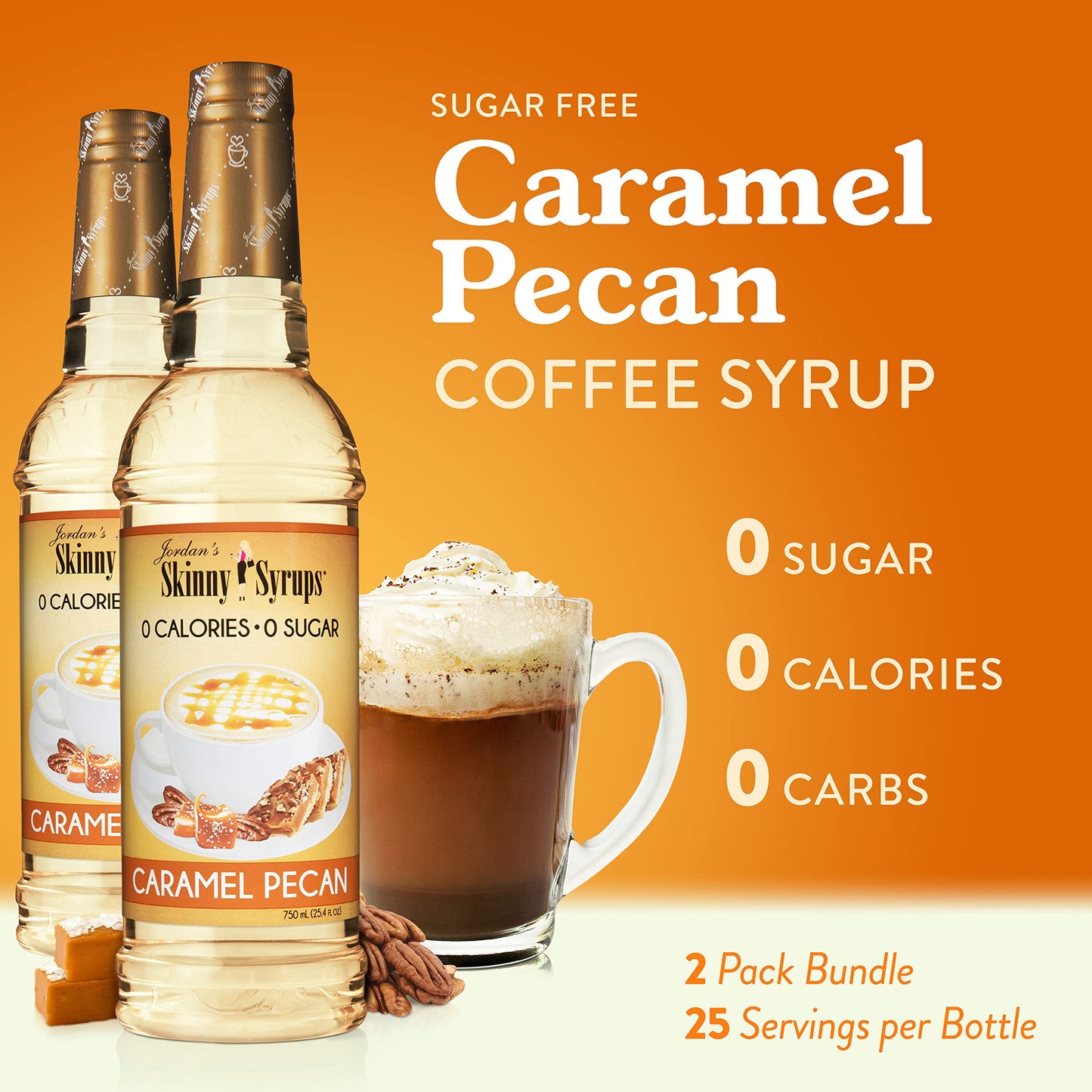 Jordan's Skinny Syrups Sugar Free Coffee Syrup, Vanilla Flavor Drink Mix, Zero Calorie Flavoring for Chai Latte, Protein Shake, Food and More, Gluten Free, Keto Friendly, 25.4 Fl Oz, 2 Pack