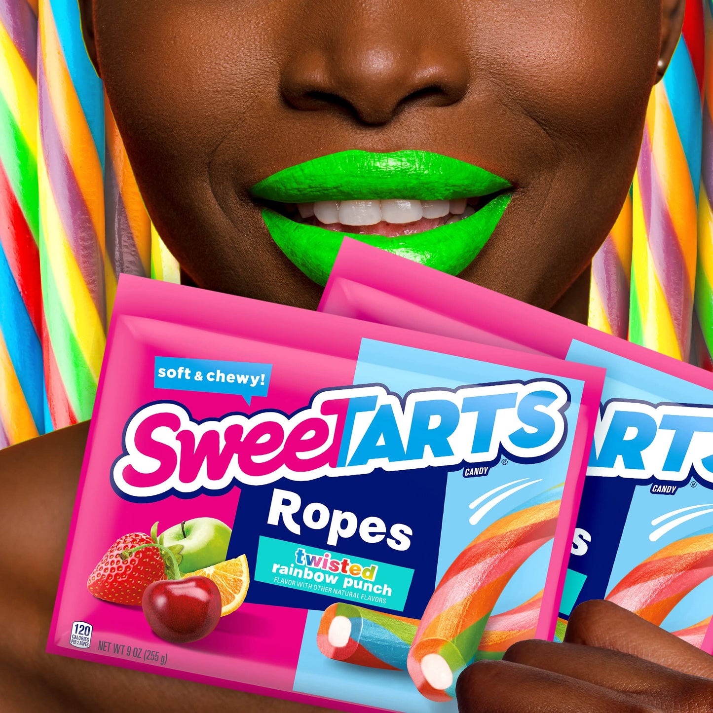 SweeTARTS Ropes, Candy, Twisted Rainbow Punch, Soft and Chewy, Back to School Sweet Treat, 9 oz