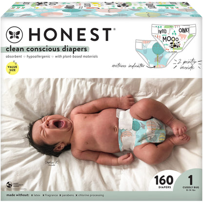 The Honest Company Clean Conscious Diapers | Plant-Based, Sustainable | Above It All + Pandas | Club Box, Size Newborn, 72 Count