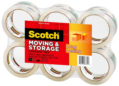 Scotch Long Lasting Storage Packing Tape, Clear, Storage Tape Seals Moving Boxes, 1.88 in x 54.6 yd,6 rolls