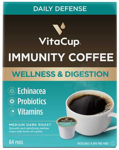 VitaCup Mushroom Coffee Pods - Boost Focus & Immunity with Lions Mane, Chaga, Vitamins, for Memory & Clarity, Recyclable K-Cup Pods, 16 Ct