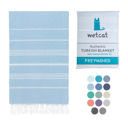 WETCAT Turkish Beach Towel Oversized 38x71 100% Cotton Sand Free Quick Dry Extra Large Light Travel Towel for Adults Beach Accessories Gifts (Blue, Beach Towel (38" x 71"))