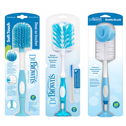 Dr. Brown's Baby Bottle Cleaning Brush with Sponge and Scrubber - Blue - 3-Pack