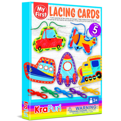 KRAFUN Beginner Preschool Lacing Card Kit for Kids Arts & Crafts, 5 Easy Safari and Animal Lacing Projects, Lacing Cards for Toddlers, Fine Motor Skills Training Toys