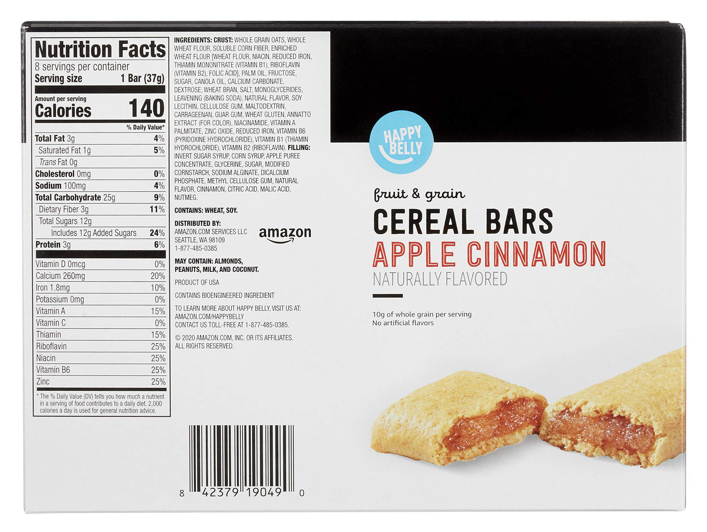 Amazon Brand - Happy Belly Fruit & Grain Cereal Bars, Strawberry , 1.03 Oz, 8 Count (Pack of 1)