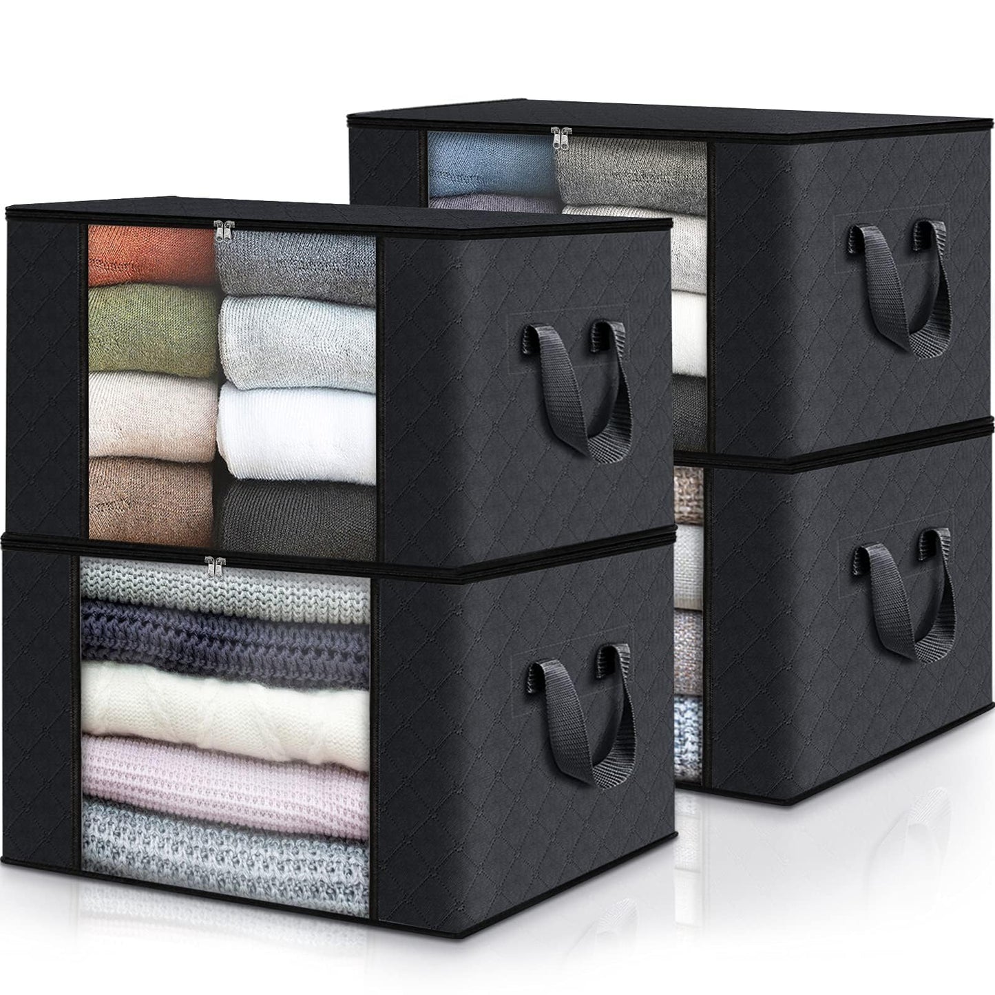 Fab totes 2 Pack Clothes Storage, Foldable Blanket Storage Bags, Storage Containers for Organizing Bedroom, Closet, Clothing, Comforter, Organization and Storage with Lids and Handle, Black