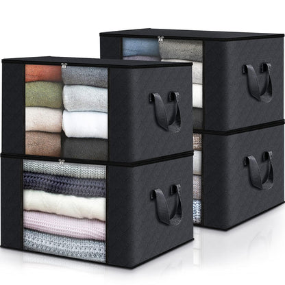 Fab totes 2 Pack Clothes Storage, Foldable Blanket Storage Bags, Storage Containers for Organizing Bedroom, Closet, Clothing, Comforter, Organization and Storage with Lids and Handle, Black