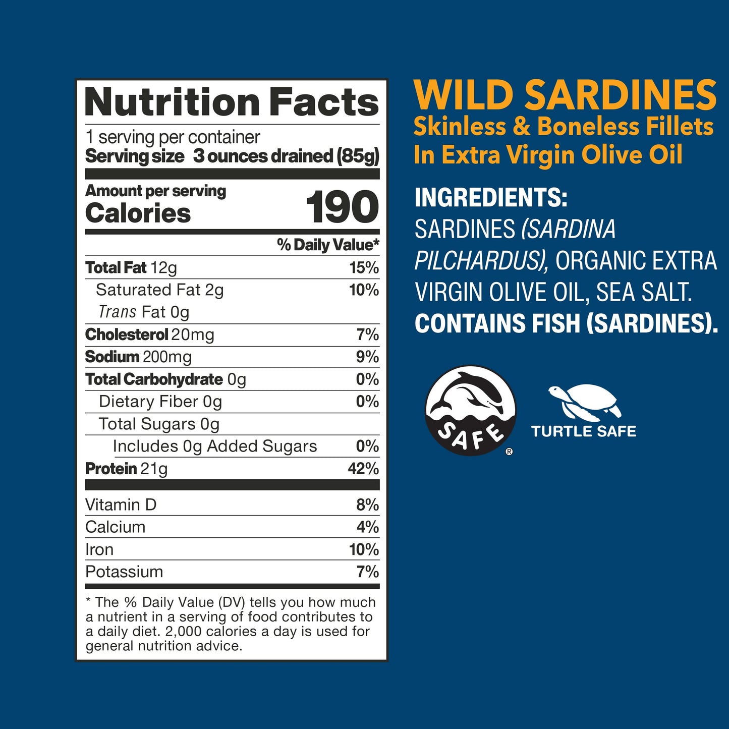 Wild Planet Wild Sardines in Extra Virgin Olive Oil, Lightly Smoked, Tinned Fish, Sustainably Wild-Caught, Non-GMO, Kosher, Gluten Free, 4.4. Ounce (Pack of 12)