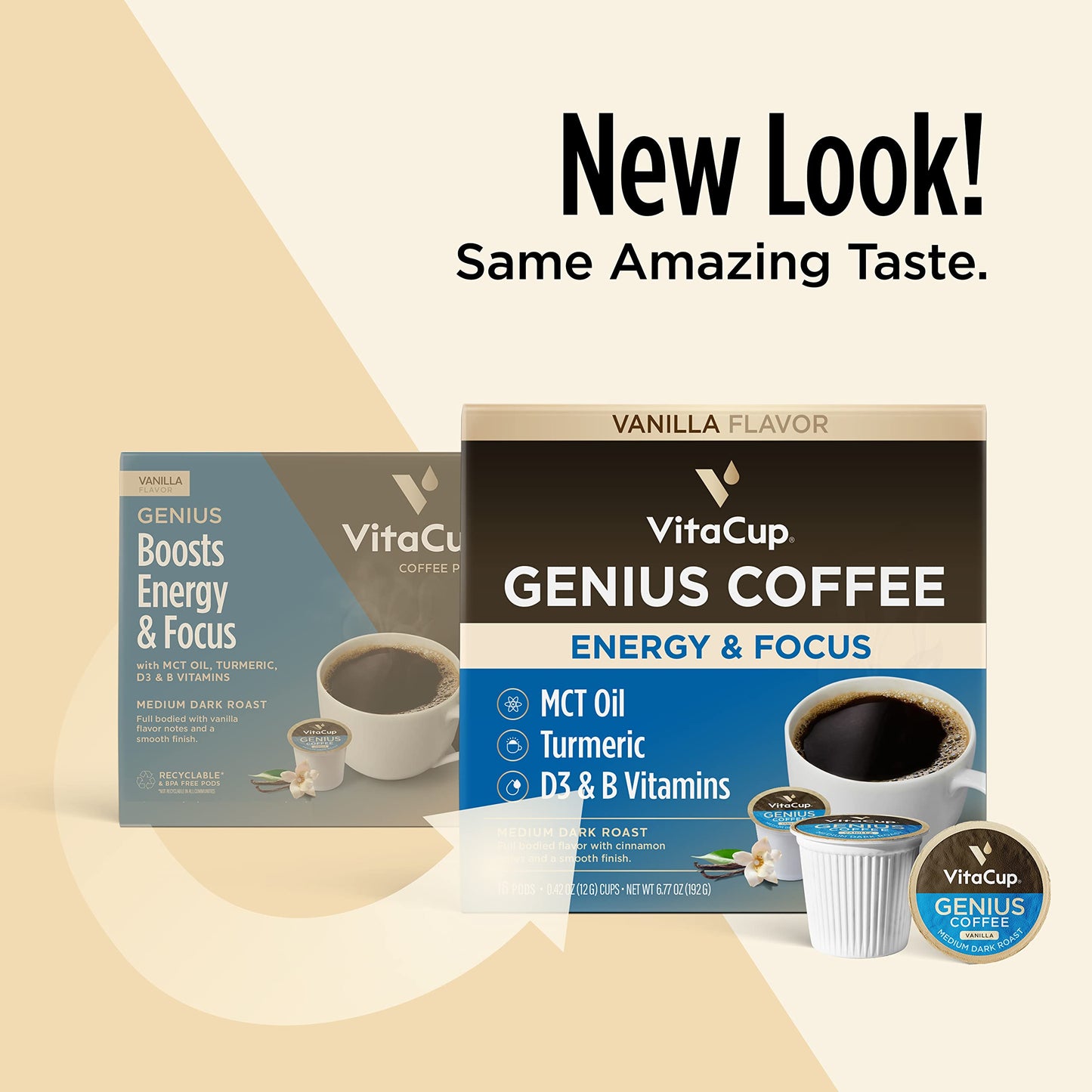 VitaCup Mushroom Coffee Pods - Boost Focus & Immunity with Lions Mane, Chaga, Vitamins, for Memory & Clarity, Recyclable K-Cup Pods, 16 Ct