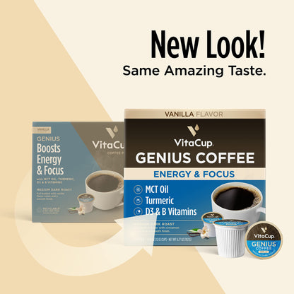 VitaCup Mushroom Coffee Pods - Boost Focus & Immunity with Lions Mane, Chaga, Vitamins, for Memory & Clarity, Recyclable K-Cup Pods, 16 Ct