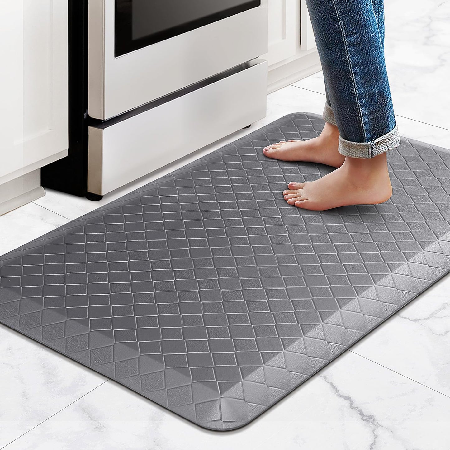 HappyTrends Floor Mat Cushioned Anti-Fatigue ,17.3"x28",Thick Waterproof Non-Slip Mats and Rugs Heavy Duty Ergonomic Comfort Rug for Kitchen,Floor,Office,Sink,Laundry,Black