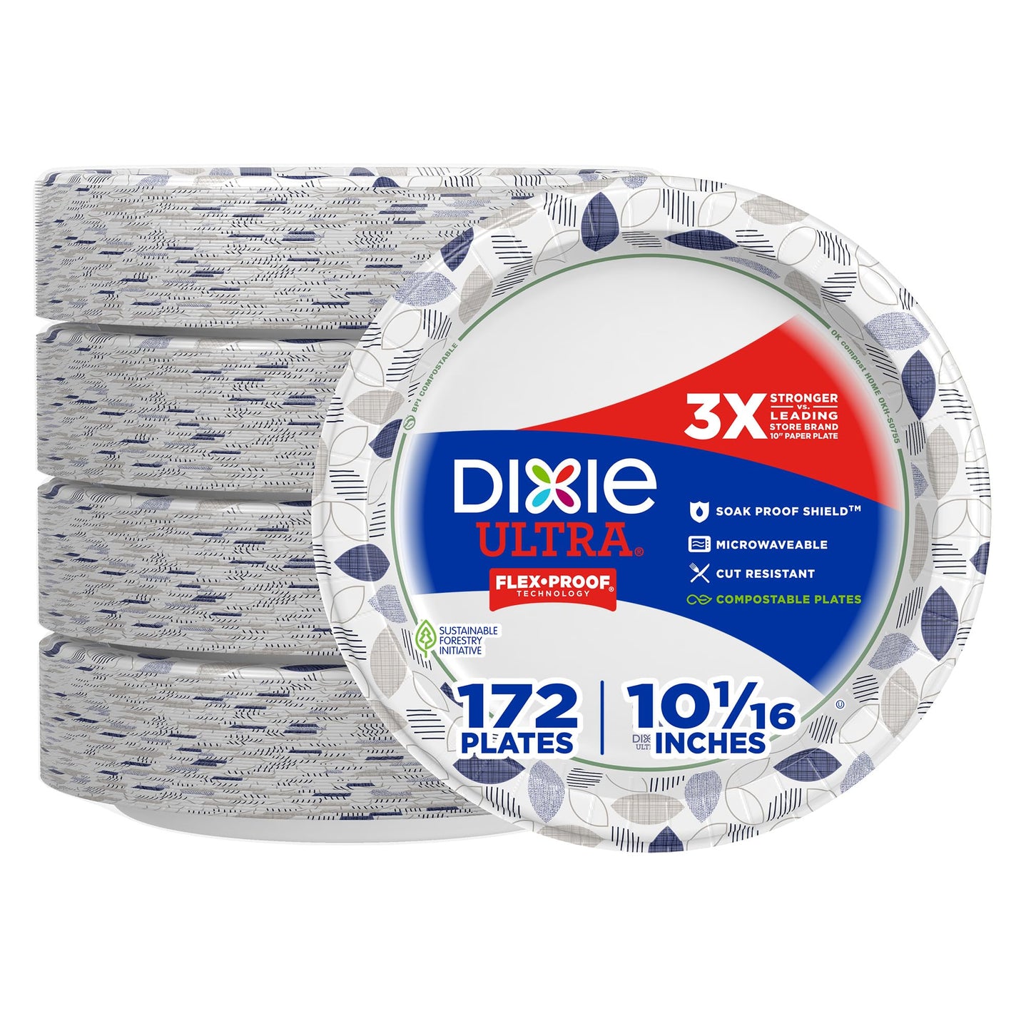 Dixie Ultra, Large Paper Plates, 10 Inch, 172 Count, 3X Stronger, Heavy Duty, Microwave-Safe, Soak-Proof, Cut Resistant, Disposable Plates For Heavy, Messy Meals