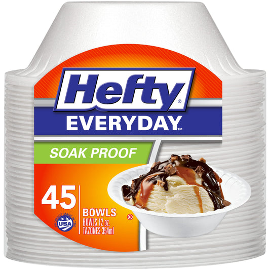 Hefty Everyday Soak-Proof Foam Bowls, 12 Ounce, 50 Count