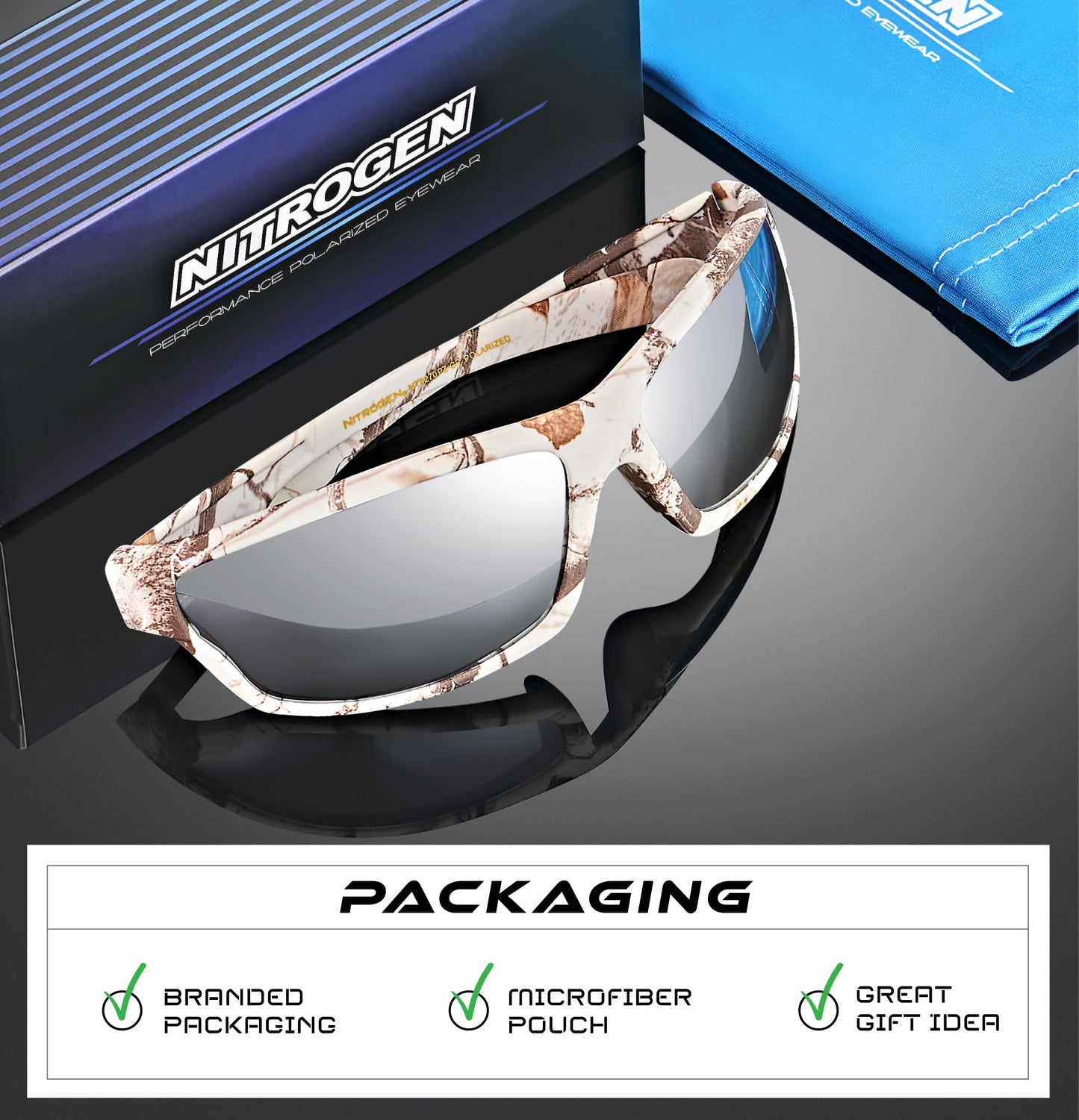 Nitrogen Polarized Wrap Around Sport Sunglasses for Men Women UV400 Protection Sun Glasses