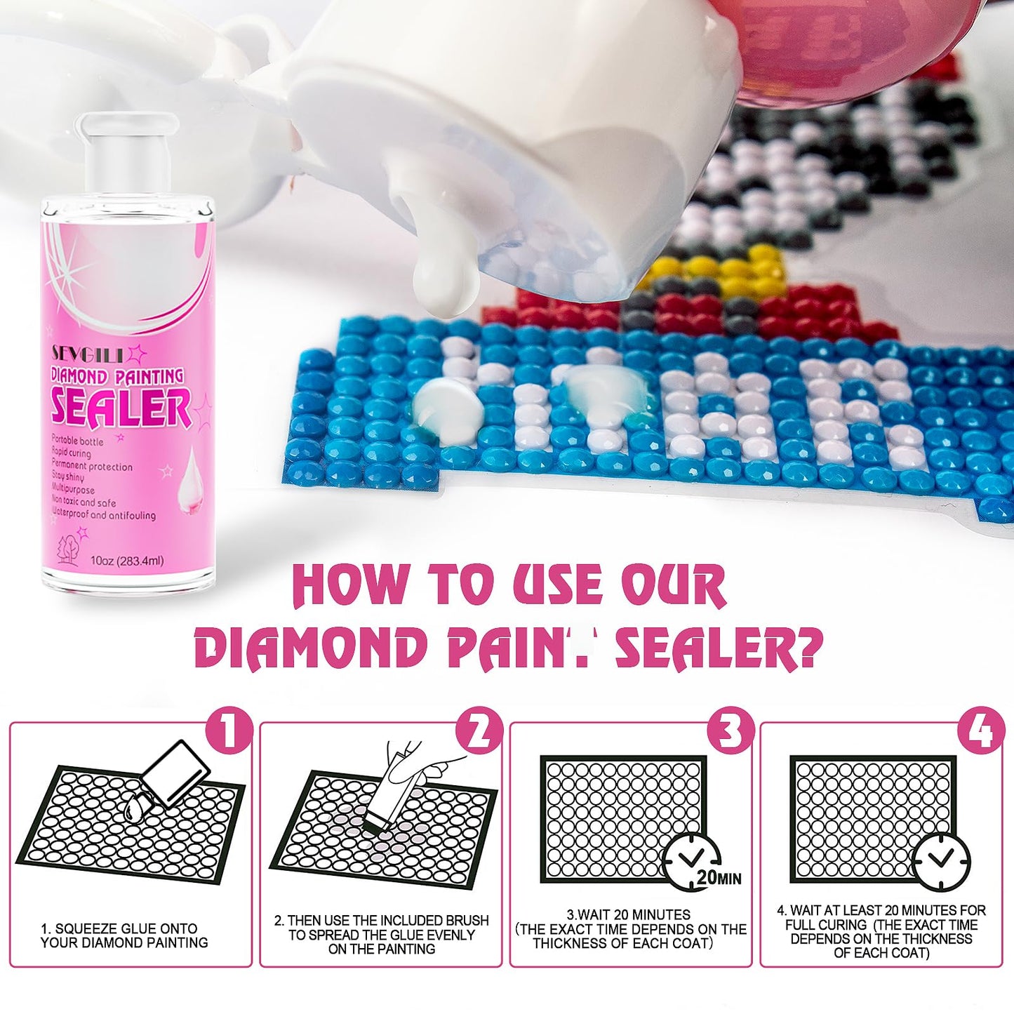 Diamond Painting Sealer Kits 120ML with Brushes, Diamond Art Sealer Puzzle Glue Diamond Painting Accessories and Tools for Adults (4OZ)