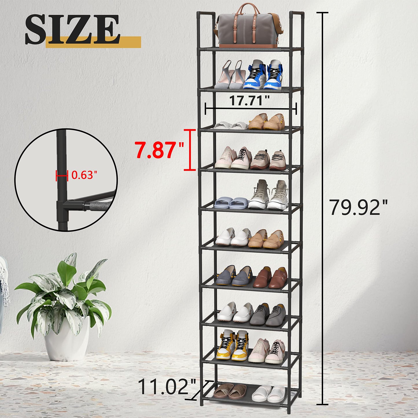 Z&L HOUSE 8 Tier Shoe Rack Narrow, Sturdy Shoe Rack Tall Store 16-20 Pairs of Shoes, Stackable Shoe Shelf for Closet Entryway to Increase The Use of Space