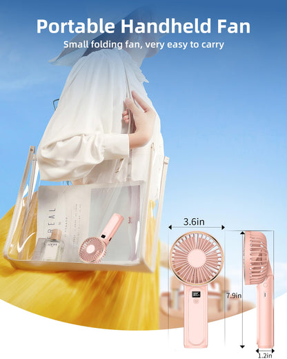 TUNISE Portable Handheld Fan, Portable Fan Rechargeable, 4000mAh, 180° Adjustable, 6 Speed Wind, Display Electricity in Real Time, USB Rechargeable Foldable Fan, Quiet Personal Fan as the Power Bank