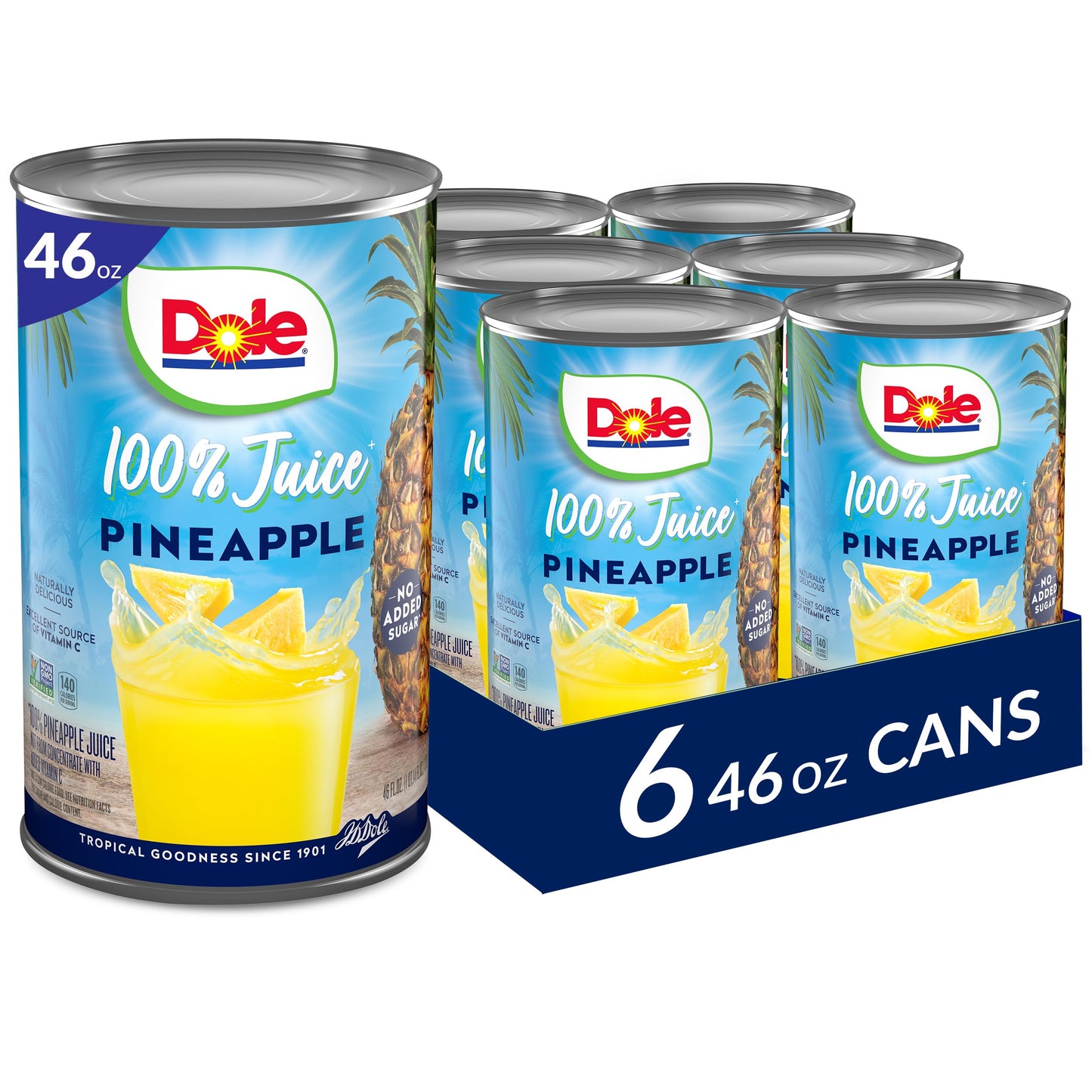 Dole 100% Juice, Pineapple, 46 Ounce Cans (Pack of 6)