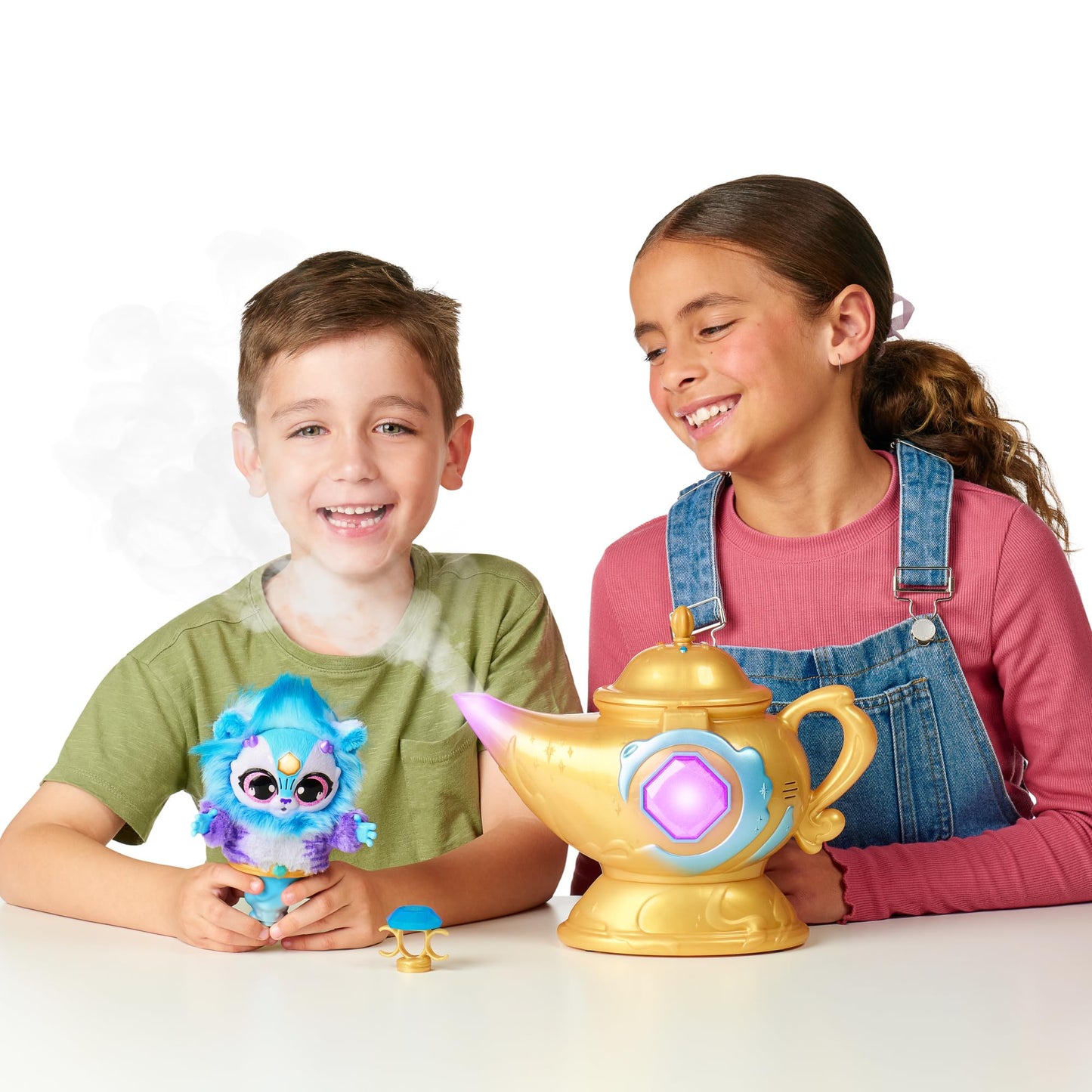 Magic Mixies Magic Genie Lamp with Interactive 8" Blue Plush Toy and 60+ Sounds & Reactions. Unlock a Magic Ring and Reveal a Blue Genie from The Real Misting Lamp. Gifts for Kids, Ages 5+