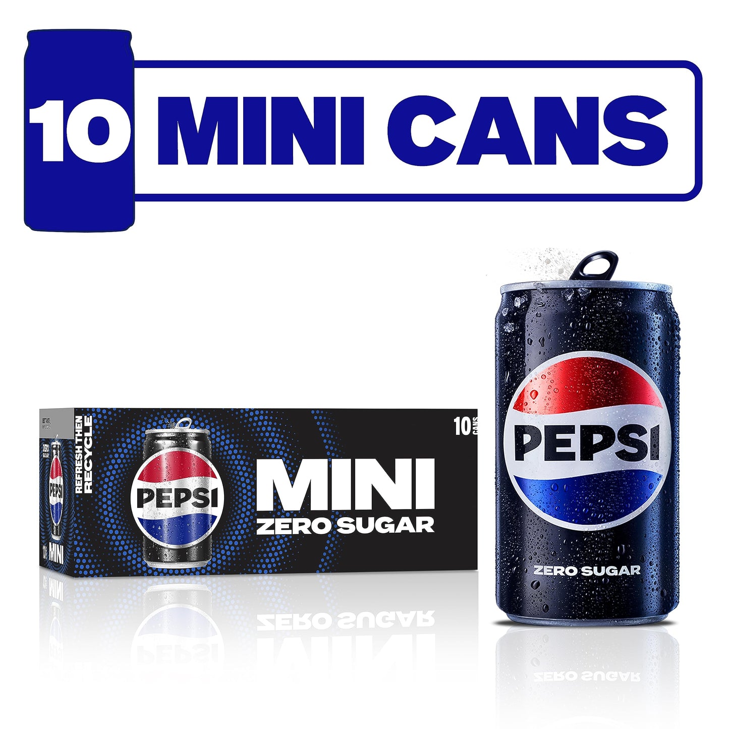 Diet Pepsi Soda, 7.5 Fl Oz Mini Cans, (Pack of 10)