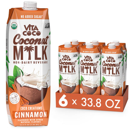 Vita Coco Original Organic Coconut Milk, Plant Based, Dairy Free Milk Alternative - Gluten Free, Soy Free, and Unsweetened, No Added Sugar - Perfect Add to Cereal, Smoothies, Desserts - 33.8 Ounce (Pack of 6)