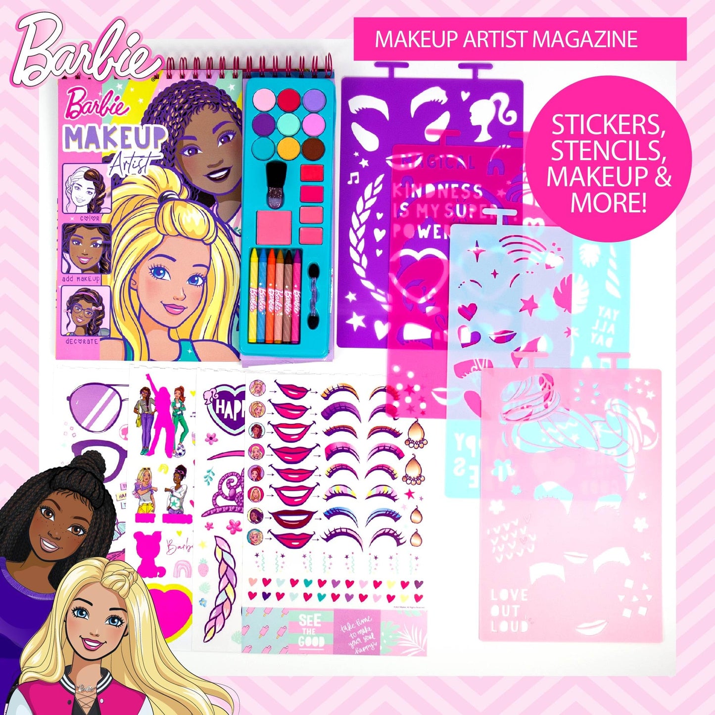 Horizon Group USA Barbie Makeup Artist Magazine, Create Your Own Hair & Makeup Looks Using 130+ Stencils, 180+ Stickers, Crayons, Pretend Makeup & More