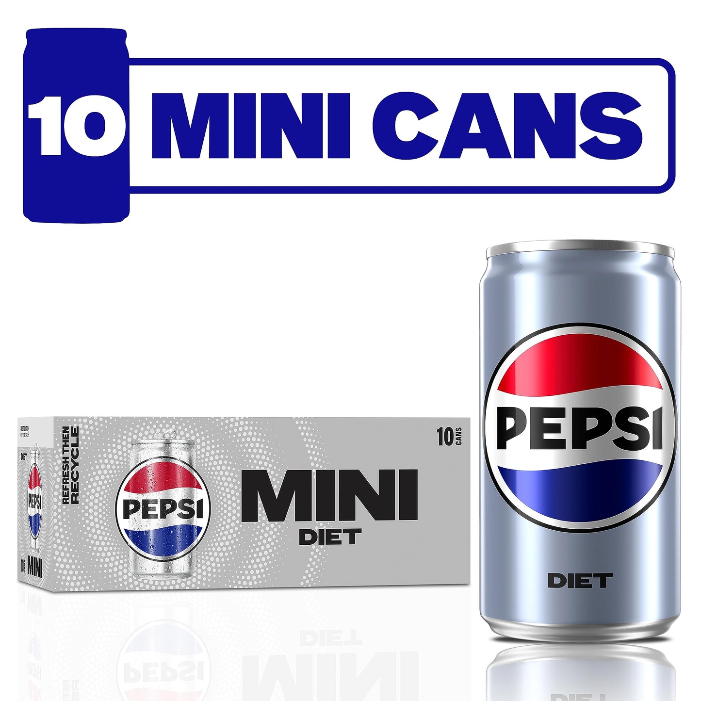 Diet Pepsi Soda, 7.5 Fl Oz Mini Cans, (Pack of 10)