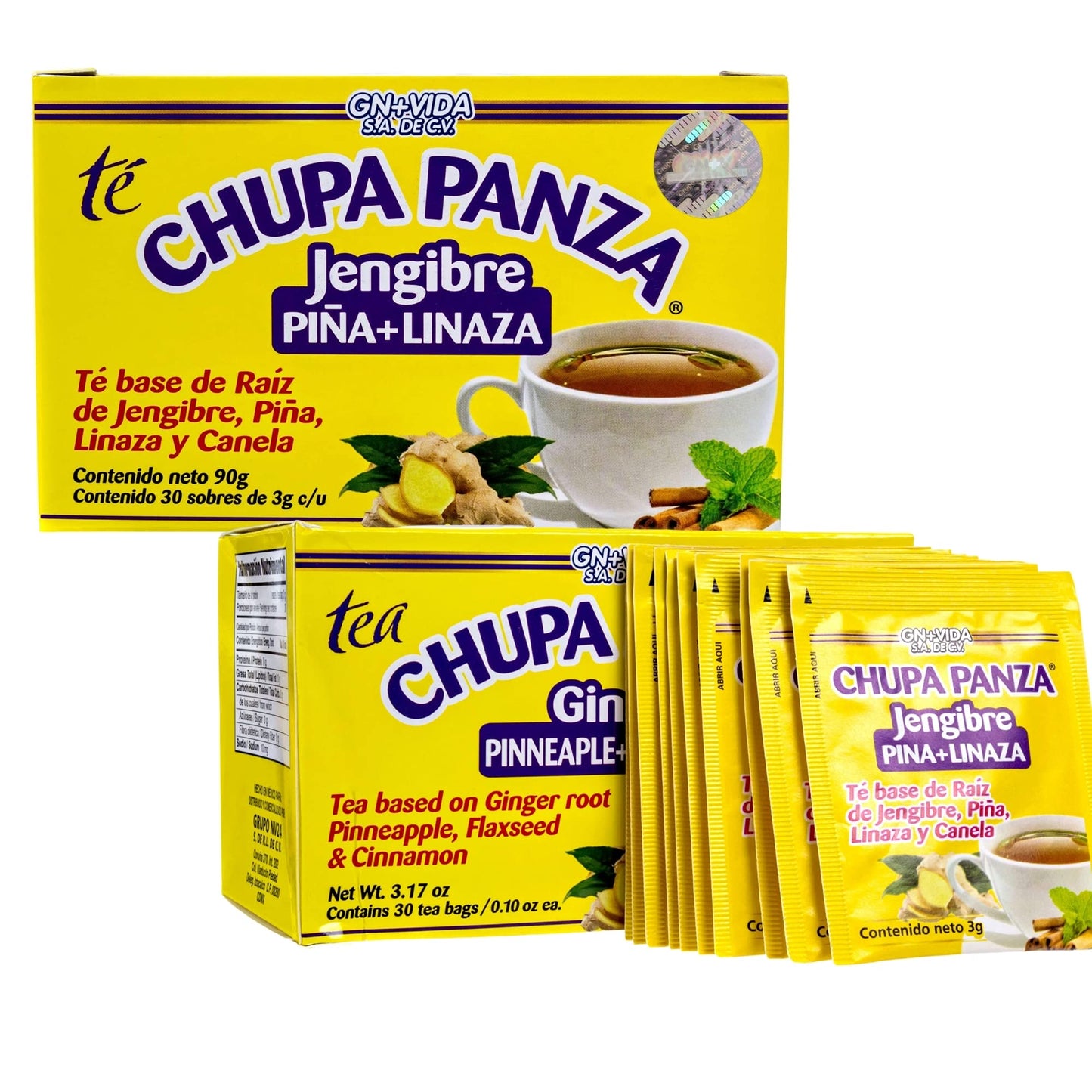 Tea CHUPA Panza, Tea Based ONGINGER Root, PINNEAPPLE, Flaxseed & Cinnamon (30 Tea Bags/0.10 oz Each)