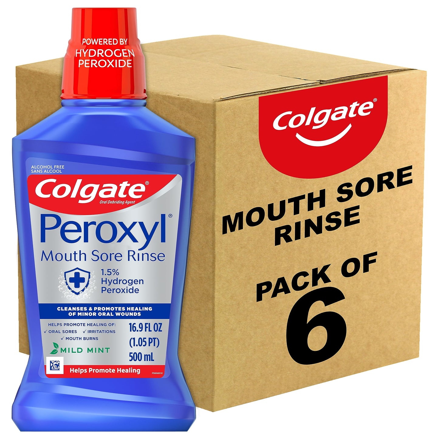 Colgate Peroxyl Antiseptic Mouthwash and Mouth Sore Rinse, 1.5% Hydrogen Peroxide, Mild Mint - 500ml, 16.9 Fluid Ounces