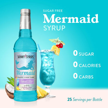 New! Jordan's Skinny Mixes Sugar Free Syrup, Mermaid Flavor, Fruit Flavored Water Enhancer, Drink Mix for Ice Tea, Lemonade & More, Zero Calorie Flavoring, Keto Friendly, 25.4 Fl Oz, 1 Pack