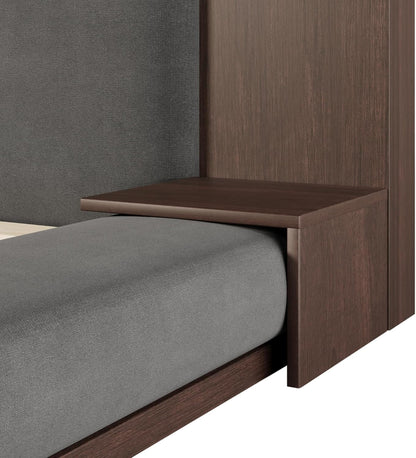 Merax Floor Upholstered Platform Bed with Extended Wood Headboard & Bedside Shelf,No Box Spring Needed,King Size,Gray