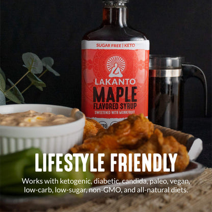 Lakanto Sugar Free Maple Syrup - Monk Fruit Sweetener, Keto Diet Friendly, Vegan, 1g Net Carbs, Pancakes, Waffles, Oatmeal, Coffee, Tea, Granola, Frosting, Marinade, Dressing (13 Fl Oz - Pack of 1)