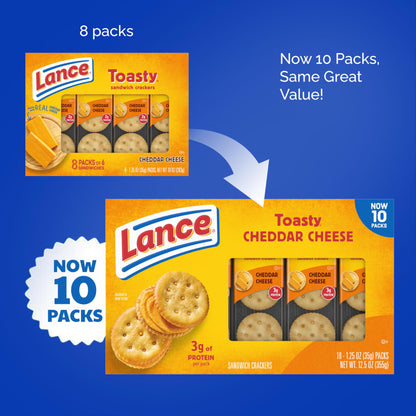 Lance Sandwich Crackers, Captain's Wafer Grilled Cheese, 10 Individual Packs, 6 Sandwiches Each