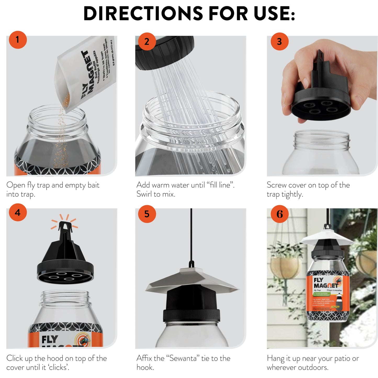 Outdoor Fly Trap Fly Traps Outdoor with Dissolvable Non-Toxic Bait - Fly Repellent for Outdoor Use Only - Controls Flies for Patios, Barns, Ranches Etc. Hanging Fly Traps with Tie Included