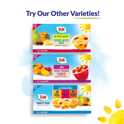 Dole Fruit Bowls Diced Peaches in 100% Juice Snacks, 4oz 12 Total Cups, Gluten & Dairy Free, Bulk Lunch Snacks for Kids & Adults