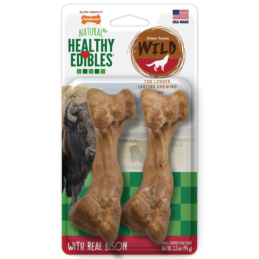 Nylabone Healthy Edibles WILD Natural Long-Lasting Bison Flavor Bone Chew Treats for Dogs, Medium (2 Count)