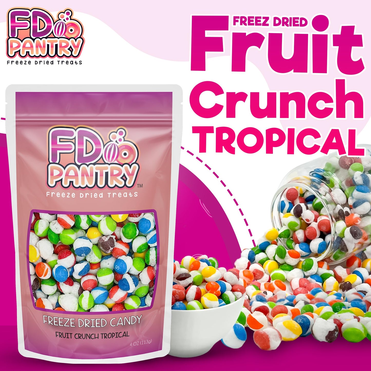 Fruit Crunch Original Candy Freeze Dried 16 oz 1 pound - Assortment Strawberry, Orange, Lemon, Grape, Lime Flavors Large 1lb Big Bag Pouch - Ideal Gift Snack 16oz