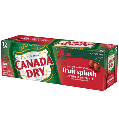 Canada Dry Fruit Splash Cherry Ginger Ale Zero Sugar Soda, 12 fl oz cans, 12 pack