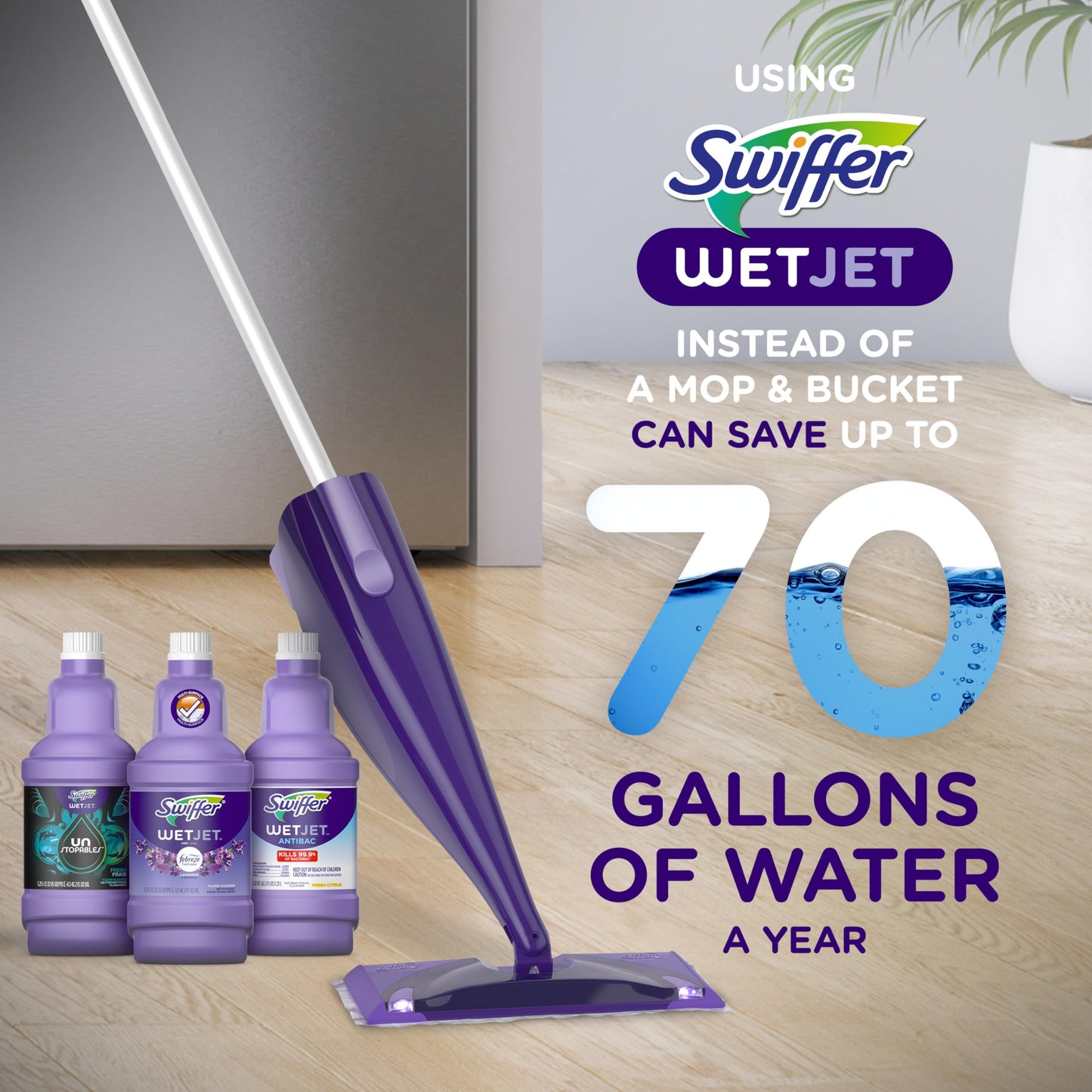 Swiffer WetJet Multi-Purpose and Hardwood Liquid Floor Cleaner Solution Refill, with Gain Scent (2 count, 42.2 fl oz each)