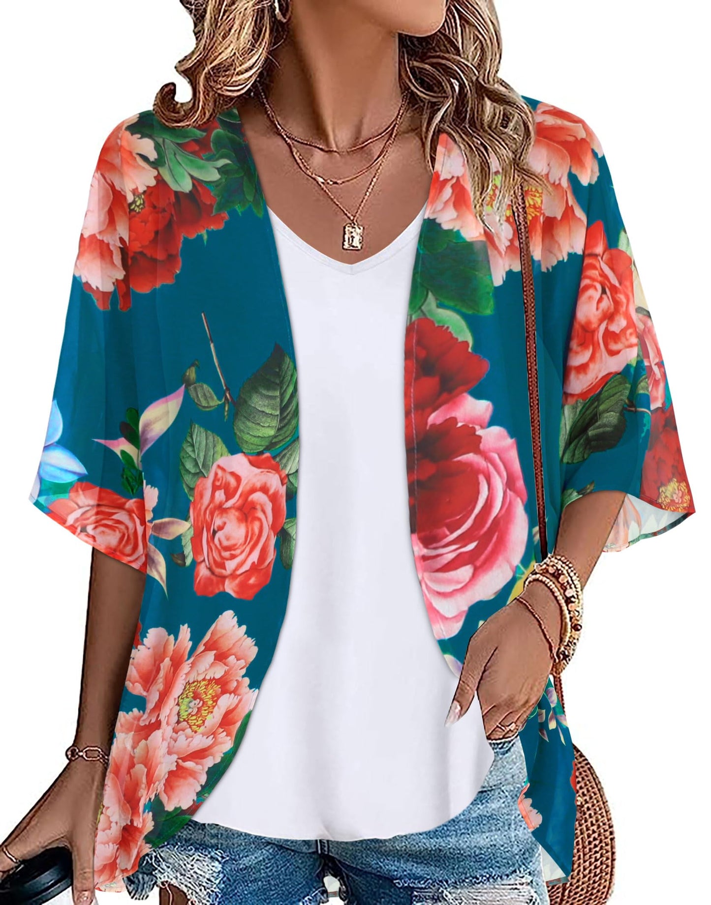 Womens Kimono Beach Cover Up Chiffon Cardigan Floral Tops Loose Capes