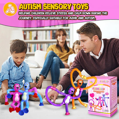 Autism Sensory Toys for Kid Boys Year Old Ages 4 5 6 7 8 9 10(4PCS), Suction Robot Toy Pop Tube Fidget Toys Autistic Travel Toys Valentine's Day Gift Easter Basket Stocking Stuffer for Kids