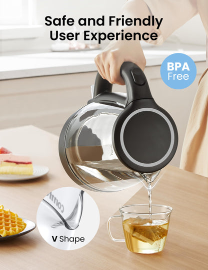 COMFEE' Stainless Steel Electric Kettle, 1.7 Liter Tea Kettle Electric & Hot Water Kettle, 1500W Fast Boil with LED Light, Auto Shut-Off and Boil-Dry Protection