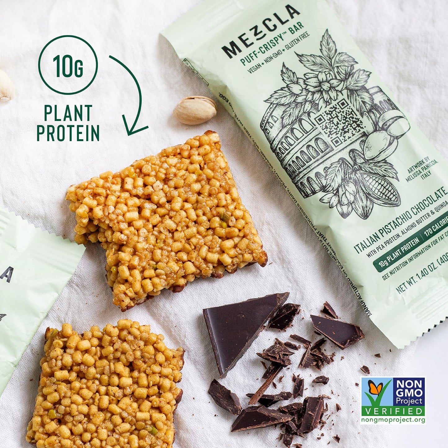 Mezcla Vegan Chocolate High Protein Bars, Gluten Free, Plant Based, Non GMO, No Dairy, 10g Protein, Healthy Snacks, 6 Flavor Variety Pack (8 Bars)