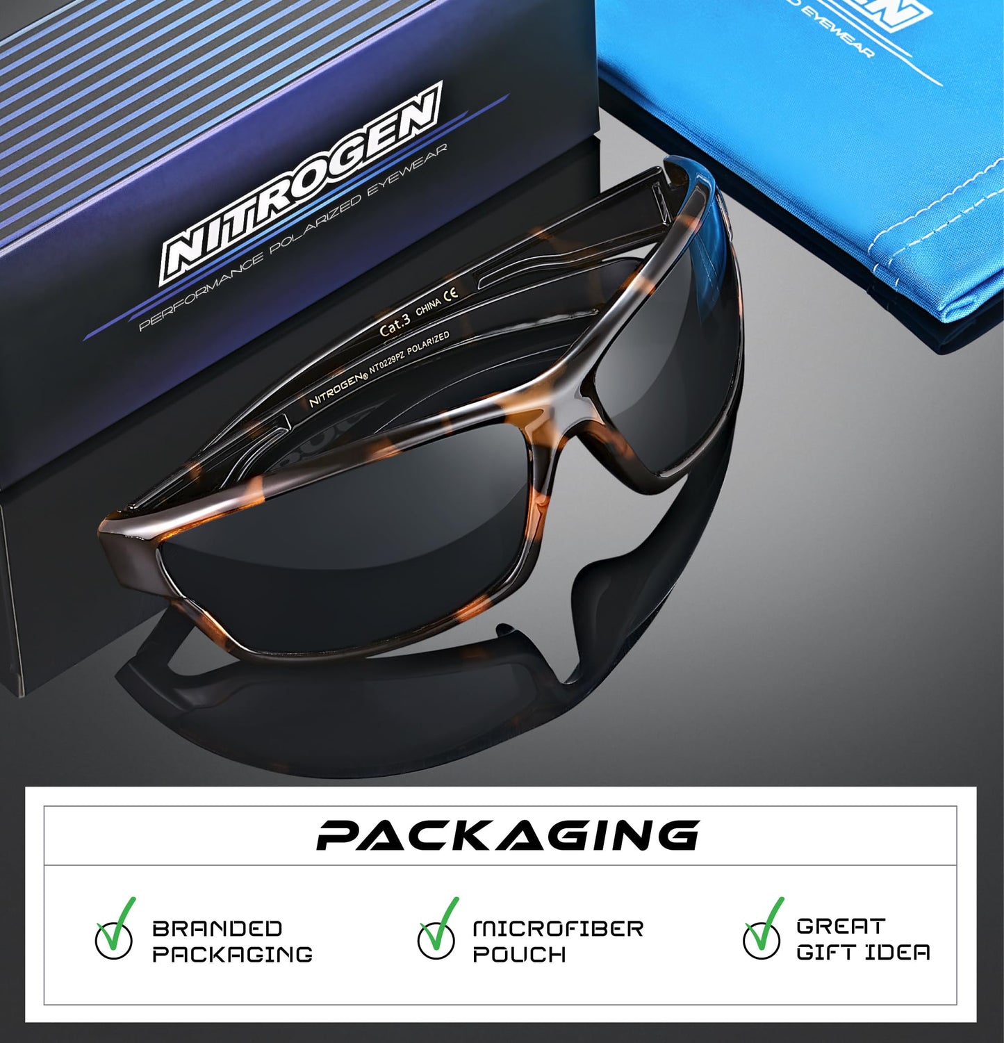 Nitrogen Polarized Wrap Around Sport Sunglasses for Men Women UV400 Protection Sun Glasses