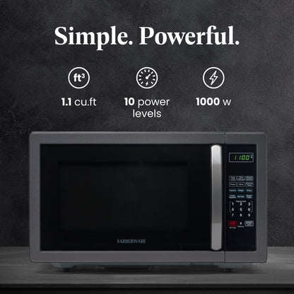 Farberware Countertop Microwave 1000 Watts, 1.1 cu ft - Microwave Oven With LED Lighting and Child Lock - Perfect for Apartments and Dorms - Easy Clean Stainless Steel