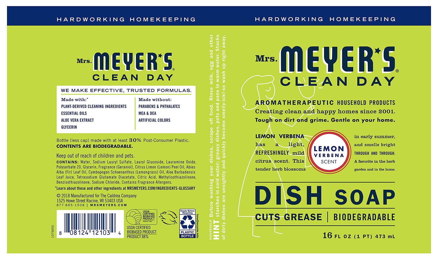 MRS. MEYER'S CLEAN DAY Multi-Surface Cleaner Concentrate, Use to Clean Floors, Tile, Counters, Lemon Verbena, 32 fl. oz