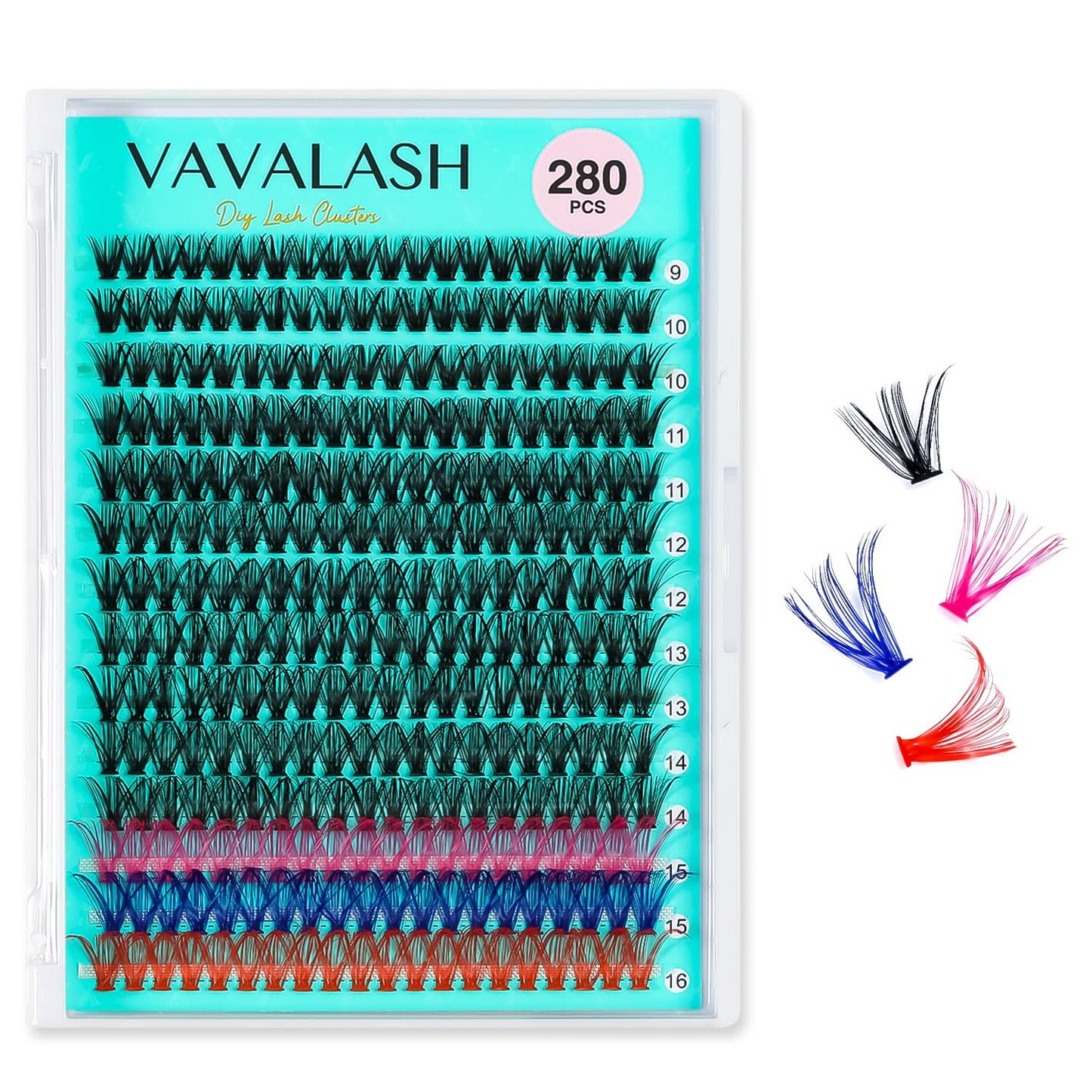 VAVALASH DIY Lash Extension Kit 280 Clusters Individual Lashes Kit 30D 40D 0.07D-10-16mm Lash Clusters, Lash Bond and Seal, Lash Tweezer for DIY Eyelash Extension at Home（Kit-30D+40D-0.07D-10-16MIX）