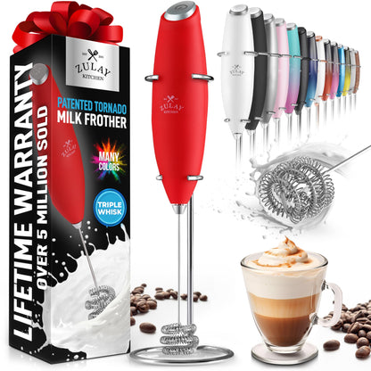 Zulay Powerful Milk Frother (4 Duracell Batteries Included) - Handheld Milk Frother Wand Drink Mixer for Coffee - Powerful Milk Foamer for Cappuccino, Frappe, Matcha & Coffee Creamer - Black