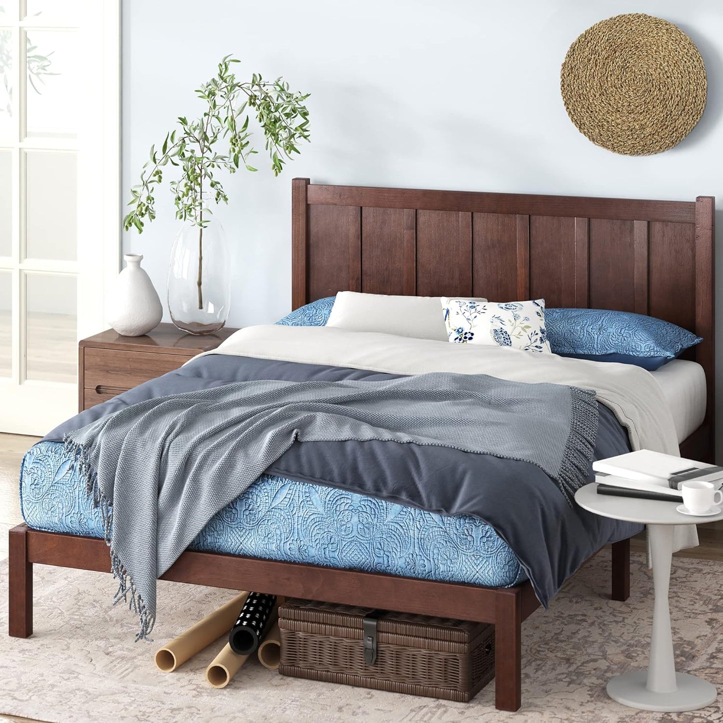 ZINUS Adrian Wood Rustic Style Platform Bed with Headboard, No Box Spring Needed, Wood Slat Support, Queen