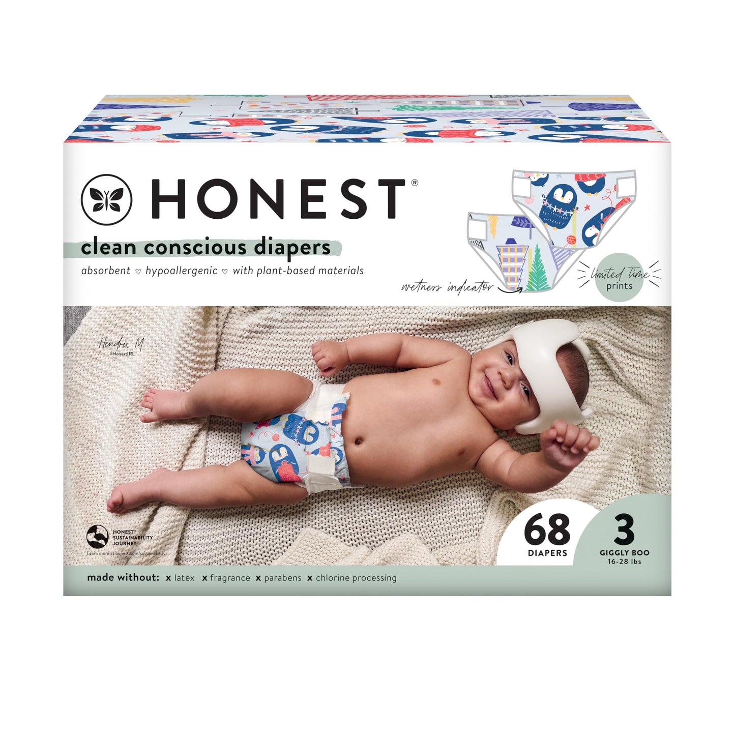 The Honest Company Clean Conscious Diapers | Plant-Based, Sustainable | Above It All + Pandas | Club Box, Size Newborn, 72 Count